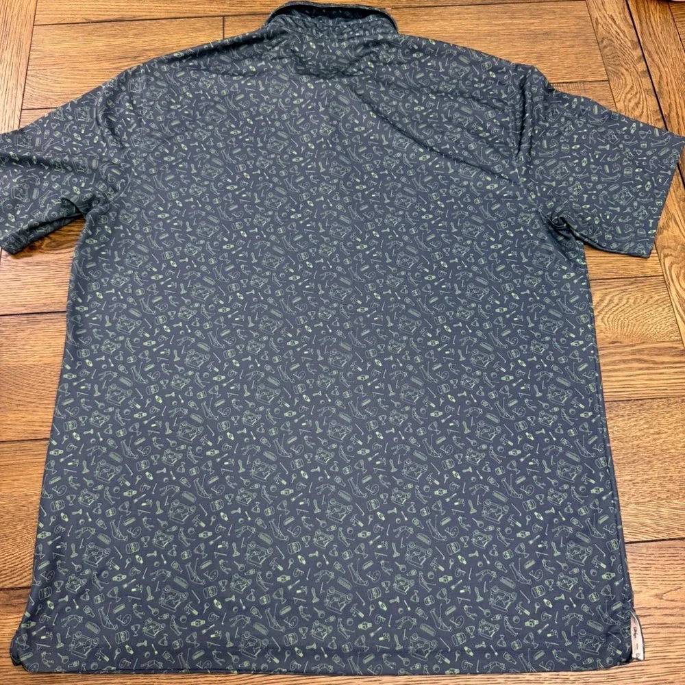Walter Hagen Mens Navy Blue Lime Green Novelty Golf Print Polo Shirt Large